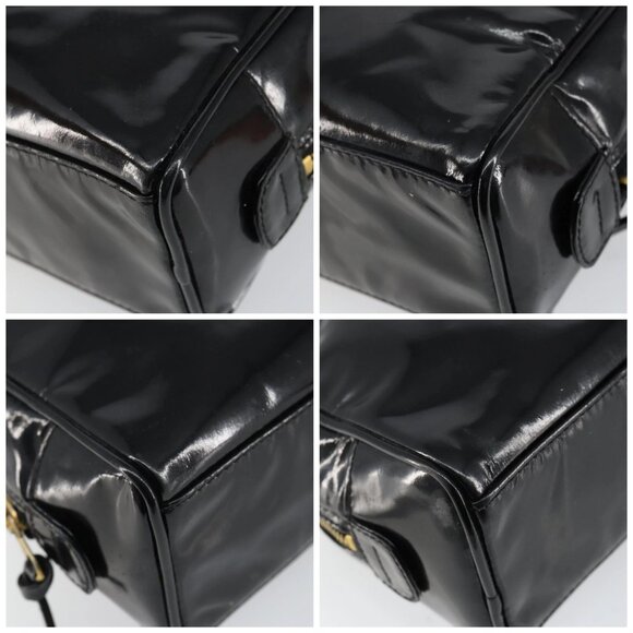 CHANEL COCO Mark Vanity Cosmetic Pouch Patent leather Black Gold CC Auth 144394 - Picture 14 of 16